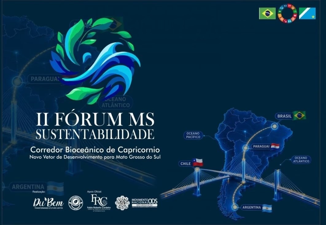 Banner do II Fórum MS Sustentabilidade – Corredor Bioceânico de Capricórnio, em Campo Grande