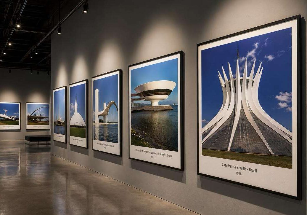 Galeria com fotografias de obras de Niemeyer